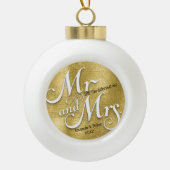 モダン金ゴールドの初めてのクリスマス新着写真  セラミックボールオーナメント (正面)