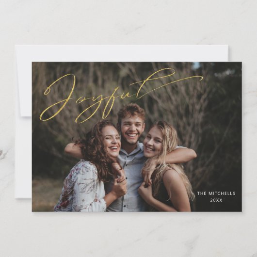 モダン金ゴールドの喜び書道台本の写真 シーズンカード (正面)