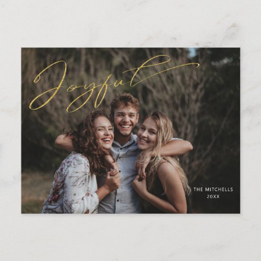 モダン金ゴールドの喜び書道台本の写真 ポストカード (正面)