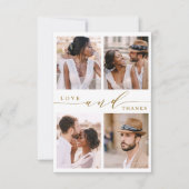 モダン金ゴールドの愛感謝していと4写真結婚の サンキューカード (正面)