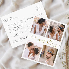 モダン金ゴールドの愛感謝していと4Photo's 結婚 Thank You ポストカード