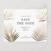 モダン金ゴールドの熱帯スタイリッシュ結婚葉類 インビテーションポストカード (正面)