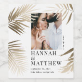 モダン金ゴールドの熱帯スタイリッシュ結婚葉類 ワインラベル (シングルラベル)