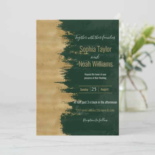 モダン金ゴールドの緑のブラシストロークの抽象芸術絵画の (スタンド正面)