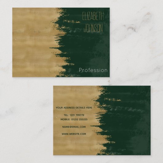モダン金ゴールドの緑のブラシストロークの抽象芸術絵画の 名刺 (正面/裏面)