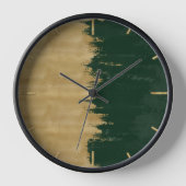 モダン金ゴールドの緑のブラシストロークの抽象芸術絵画の 壁時計 (正面)