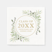 モダン金ゴールドの緑葉の花の卒業 スタンダードカクテルナプキン (正面)