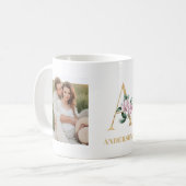 モダン金ゴールドの花 | 2フォトモノグラム コーヒーマグカップ (正面左)