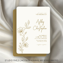 モダン金ゴールドの葉の結婚輪郭 招待状