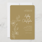 モダン金ゴールドの葉の結婚輪郭 招待状 (正面)