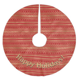 モダン金ゴールドの赤いパターンのメッセージの追加 ブラッシュドポリエステルツリースカート