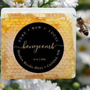 モダン金ゴールドの黒いスクリプトのハニカムラベル ラウンドシール