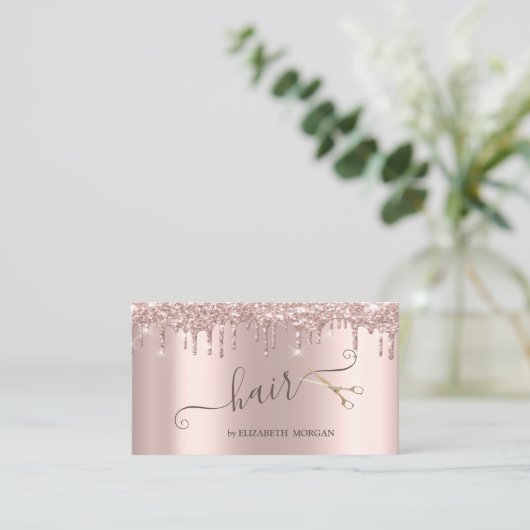 モダン金ゴールドはさみバラ金ゴールドグリッタードリップ 名刺 (スタンド正面)