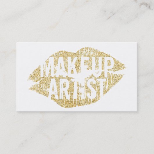 モダン金ゴールドはっきりしたキス文字メイクアップアーティスト 名刺 (正面)