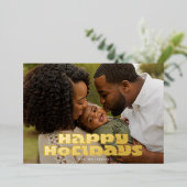 モダン金ゴールドはっきりしたタイポグラフィ写真クリスマスハッピークリスマスハッピーページ 箔シーズンカード (立ち正面)