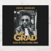 モダン金ゴールドはっきりしたタイポグラフィ写真卒業パーティー ビールラベル (シングルラベル)