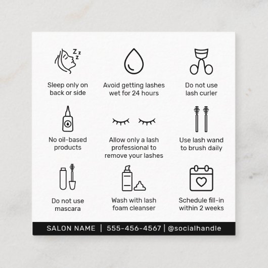 モダン金ゴールドまつげエクステンションLash AfterCard スクエア名刺 (裏面)