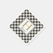 モダン金ゴールドアクセント付きのチェックモノグラムの、 スタンダードカクテルナプキン (角)