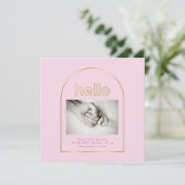 モダン金ゴールドアーチフォイルhelloベビーガール誕生 案内状 (スタンド正面)