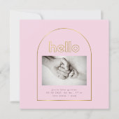 モダン金ゴールドアーチフォイルhelloベビーガール誕生 案内状 (正面)