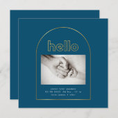 モダン金ゴールドアーチフォイルhello男の赤ちゃん誕生 案内状 (正面/裏面)