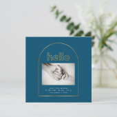 モダン金ゴールドアーチフォイルhello男の赤ちゃん誕生 案内状 (スタンド正面)