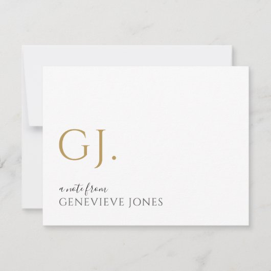 モダン金ゴールドイニシャル名の通知元 ノートカード (正面)