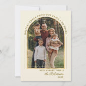 モダン金ゴールドエレガントアーチ写真クリスマスハッピーホール シーズンカード (正面)