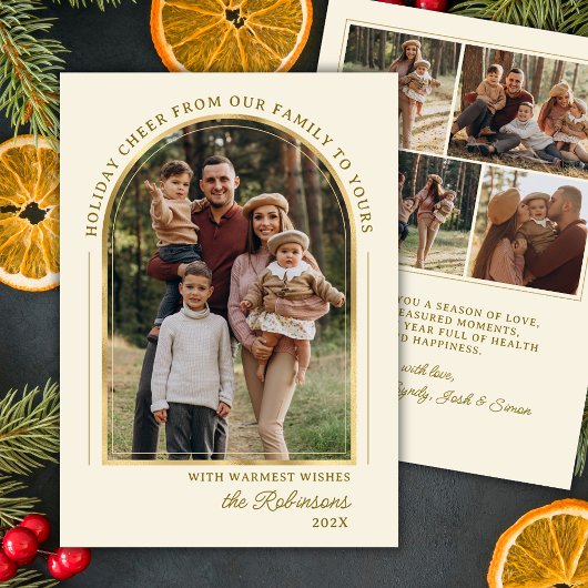 モダン金ゴールドエレガントアーチ写真クリスマスハッピー シーズンカード