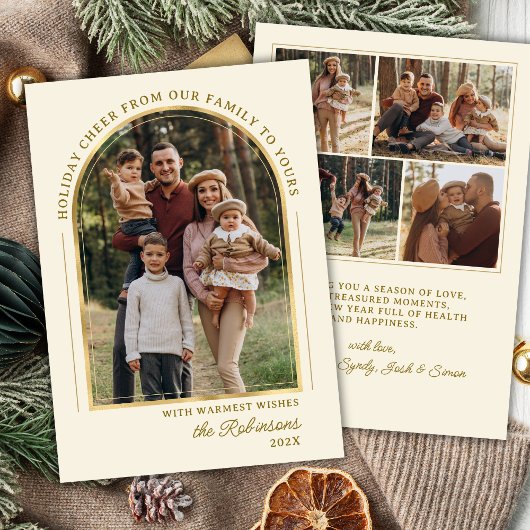 モダン金ゴールドエレガントアーチ写真クリスマスハッピー シーズンカード