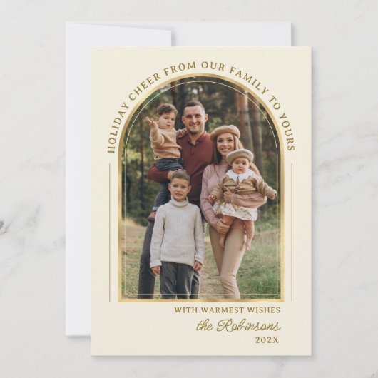 モダン金ゴールドエレガントアーチ写真クリスマスハッピー シーズンカード (正面)