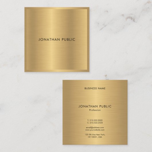 モダン金ゴールドエレガントグラモールラグジュアリーテンプレートトレンディー スクエア名刺 (正面/裏面)