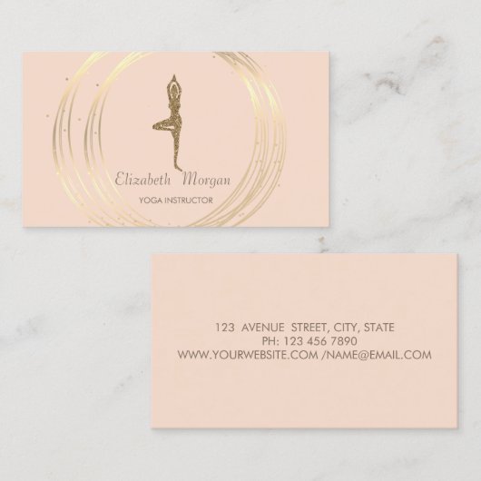 モダン金ゴールドエレガントサークルグリッターヨガガガール 名刺 (正面/裏面)