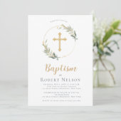 モダン金ゴールドエレガントサークルバプテスマ《キリスト教》洗礼式や命名式 招待状 (スタンド正面)