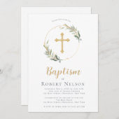 モダン金ゴールドエレガントサークルバプテスマ《キリスト教》洗礼式や命名式 招待状 (正面/裏面)