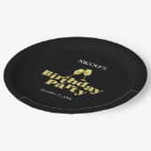 モダン金ゴールドエレガントシャンパンブラック誕生日パーティー ペーパープレート (アングル)