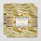 モダン金ゴールドエレガントゼブラホワイトバースデーパーティー 招待状 (正面/裏面)