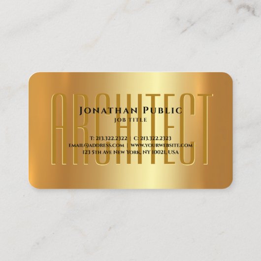 モダン金ゴールドエレガントタイポグラフィScript Architect 名刺 (裏面)