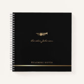 モダン金ゴールドエレガントトランペットミュージシャン先生 ノートブック (正面)