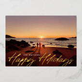 モダン金ゴールドエレガントハッピーホリデー写真 箔シーズンカード (正面)