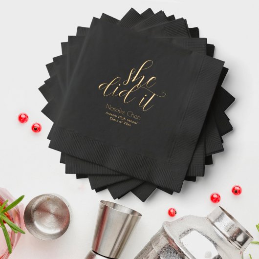 モダン金ゴールドエレガントフォント卒業党 箔ナプキン