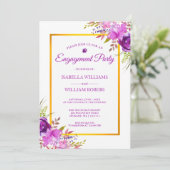 モダン金ゴールドエレガントフローラパープル婚約パーティ 招待状 (スタンド正面)