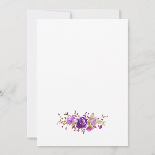 モダン金ゴールドエレガントフローラパープル婚約パーティ 招待状 (裏面)
