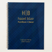 モダン金ゴールドエレガントモノグラムネイビーブルースクウェア プランナー手帳 (正面)