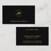 モダン金ゴールドエレガントモノグラム黒テンプレート 名刺 (正面/裏面)