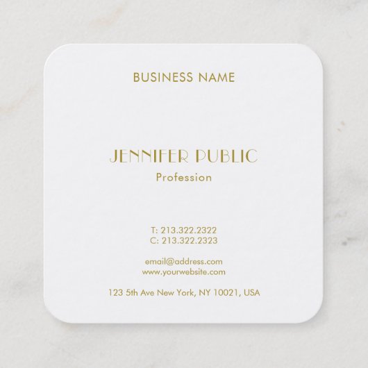 モダン金ゴールドエレガントラグジュアリーテンプレート スクエア名刺 (裏面)