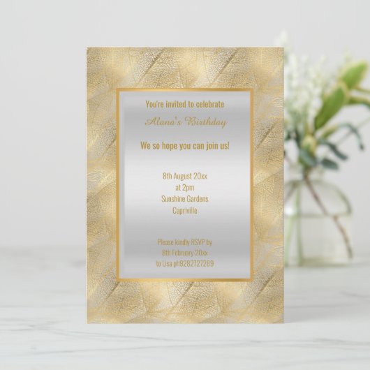 モダン金ゴールドエレガントリーフブラックすべての行事 招待状 (スタンド正面)