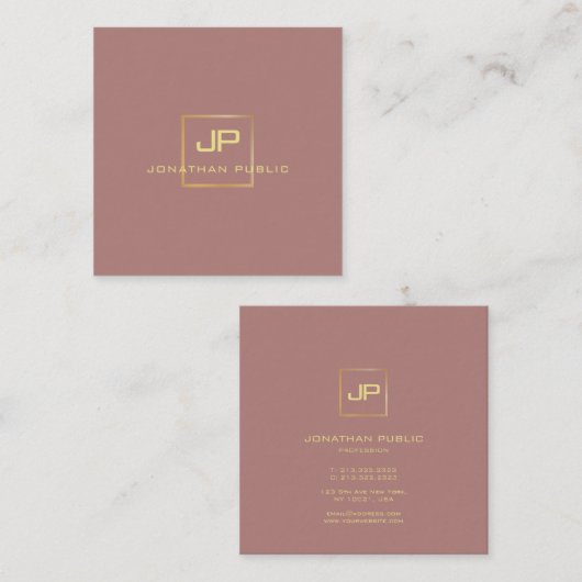 モダン金ゴールドエレガントルックモノグラムプロフェッショナル スクエア名刺 (正面/裏面)