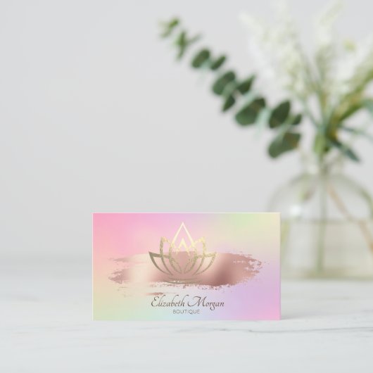 モダン金ゴールドエレガントロータスブラシストロークHologrphic 名刺 (スタンド正面)