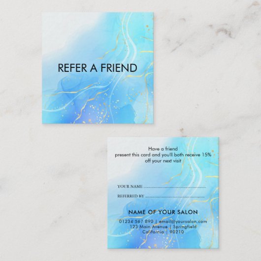 モダン金ゴールドエレガント大理石美しいサロン 紹介カード (正面/裏面)